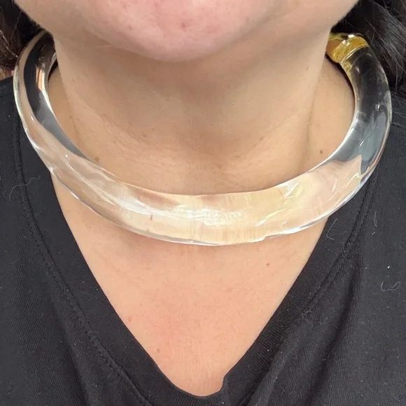 Alexis Bittar Clear and Gold Hinged Acrylic Necklace